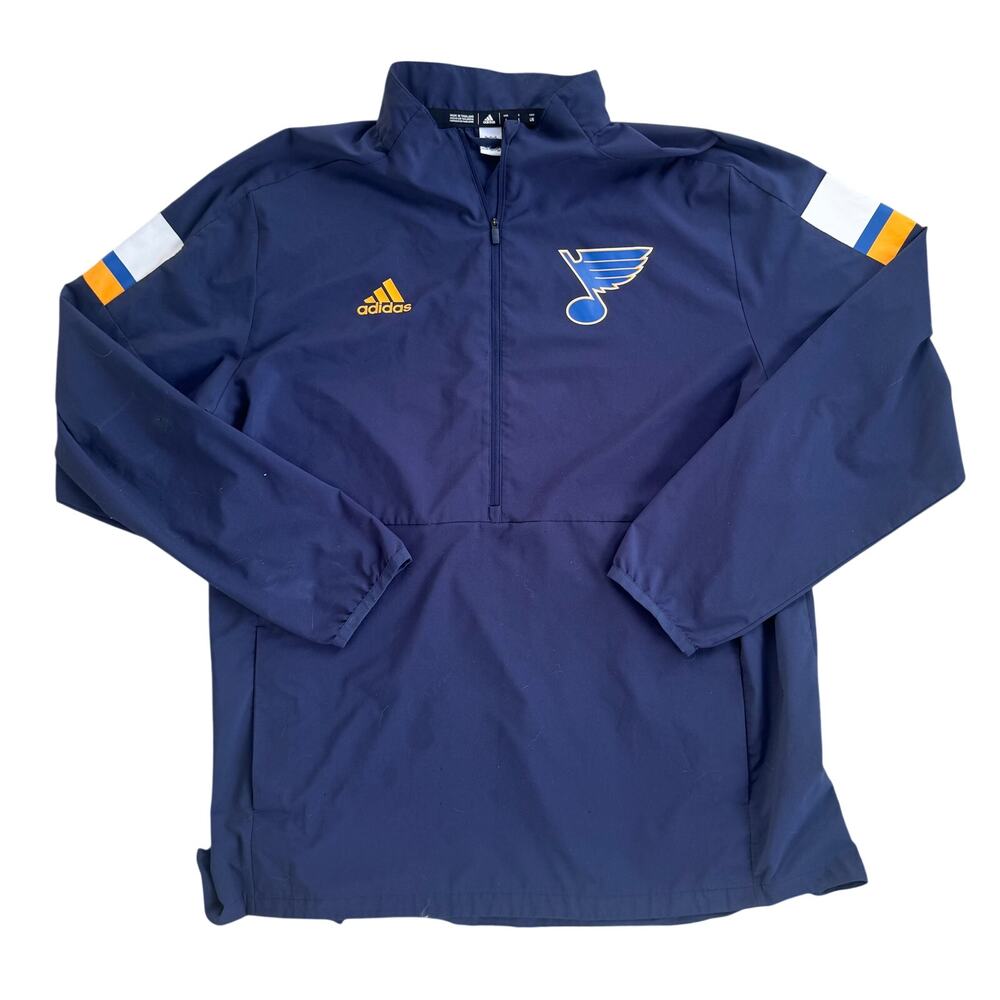 Adidas St. Louis Blues Quarter-Zip Pullover Top in Navy Blue Size large